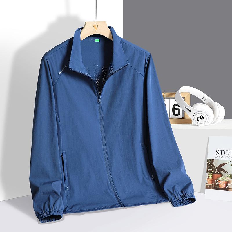 2026 UPF50+ Ice Silk Lightweight Breathable Stand Collar Jacket for Middle-aged & Elderly Men - Sun Protection, No Hood, Single Layer.