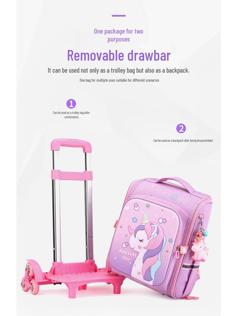 Capybara Unicorn Trolley School Bag for Girls - 2023, Detachable & Stair-Climbing