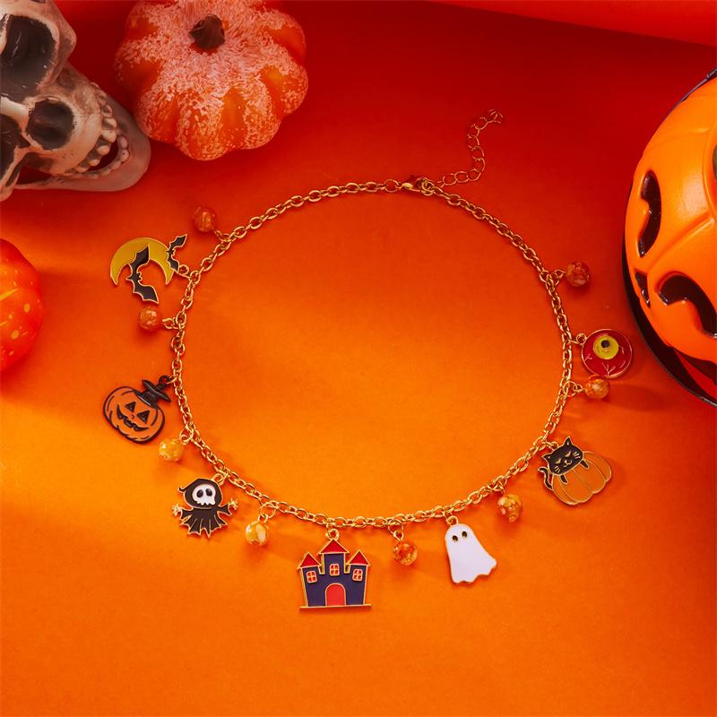 Cute Cartoon Spider Bat Pumpkin Ghost Necklace For Women Vintage Gothic Halloween Metal Chain Clavicle Choker Festival Jewelry