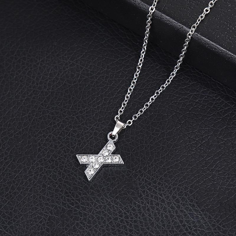 European & American Inlaid Rhinestone English Letter Choker Necklace for Women - Stainless Steel Pendant Jewelry Accessory