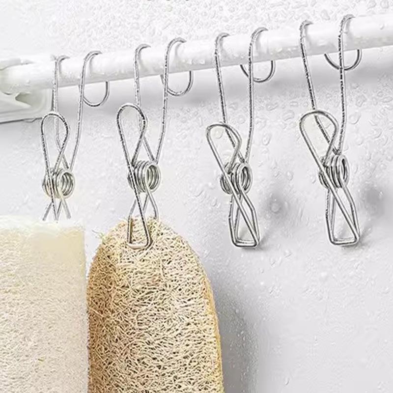 1PCS Multifunctional Stainless Steel Binder Clip Hook for Hanging Bathroom Fixed Clip Windproof Clothes Drying Rack Clothespin with Hook
