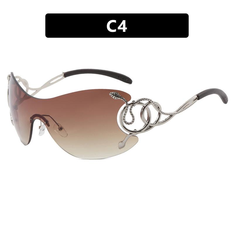 

Солнцезащитные очки Spirit Snake без оправы с отделкой Y2K, цельные солнцезащитные очки Spice Girl с большой оправой, солнцезащитные очки Street Shot, персонализированные вогнутые очки As shown in the picture