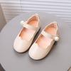 Girl's Mary Janes Pearl Shallow Black Beige Pu Leather Children Princess Shoes Four Seasons 21-30 Flexiable All-match Kids Flats