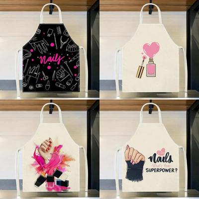 Nail Art Apron, Funny Nail Polish Print Kitchen Bib, Professional Beauty Salon Gift for Women, Manicure Chef Apron