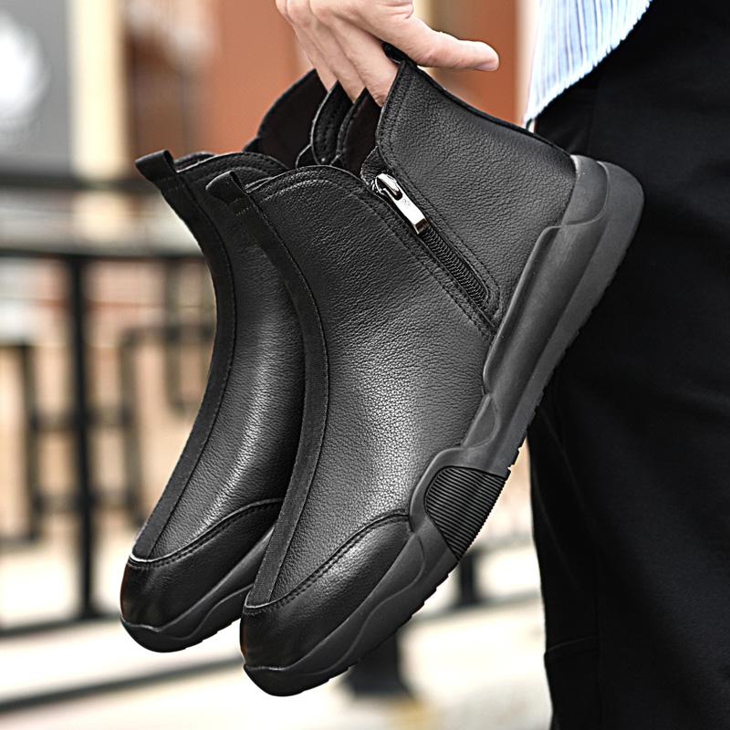 Marke Herren China-Chic Kurzstiefel Winter Herren Erste Schicht Rindsleder Seitenreißverschluss Bequem Warm Mid Top Board Schuhe