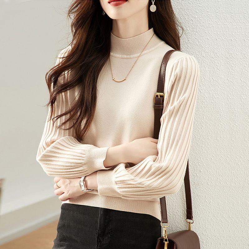 Women's Autumn and Winter New Sweater Crew Neck Solid Color Thin Long-sleeved Wool Knitted Sweater Top Women