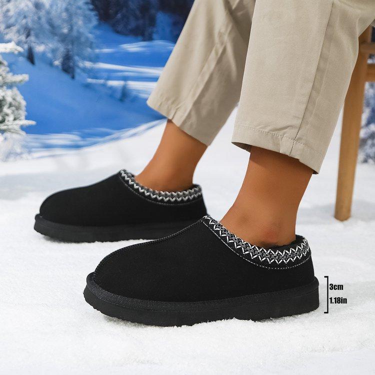 Frosted Leather, the Same Snow Boots, Men's Fur Integrated Cotton Shoes, One Pedal, Ethnic Style Wool Frosted Leather Flat-bottomed Slippers