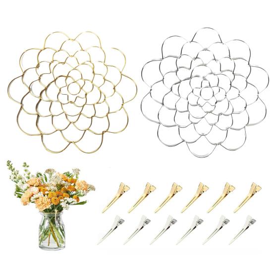 3Pcs Stainless Steel Spiral Stem Holder with Clip Vase Insert Flower Arranger