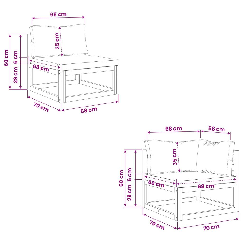 Sofa Set 4 Pieces Natural Solid Acacia Wood