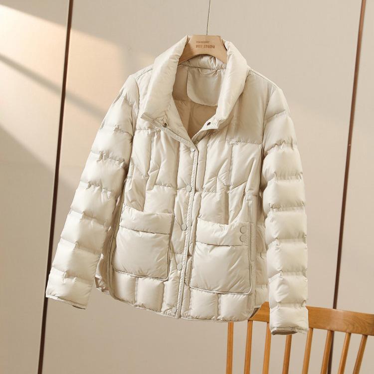 Thin Down Jacket Women's New Short White Duck Down Fashion Autumn and Winter Large Size Loose Stand-up Collar Jacket Tide