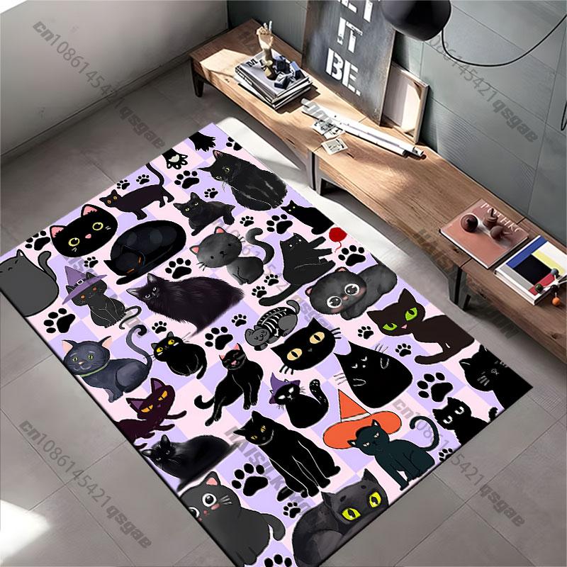 Various cute black cartoon cats carpet Yoga living room room decor children's crawling mat doormat area rug games mat