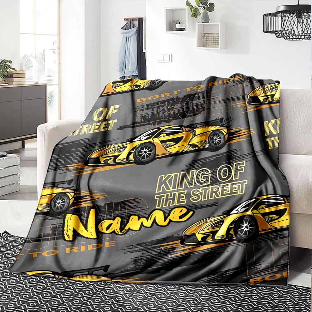 Custom Name Racing Theme Printed Blanket - Perfect for Couch, Bed, Travel & Outdoor Use | Machine Washable, Cozy & Durable.