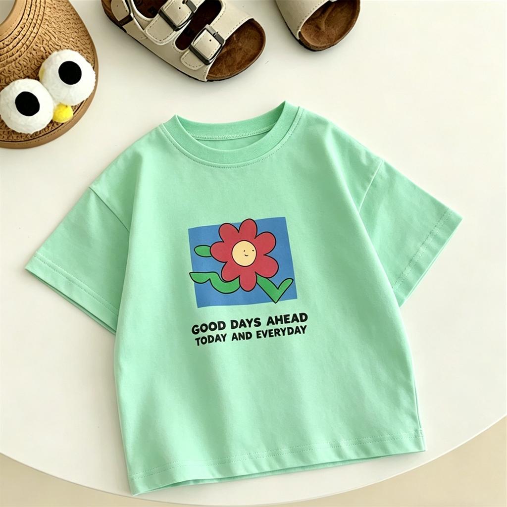 Children's Summer TShirt Crewneck Tops Loose Casual Tees Boys And Girls New Design Tees Pure Cotton Clothes Baby Short Sleeve