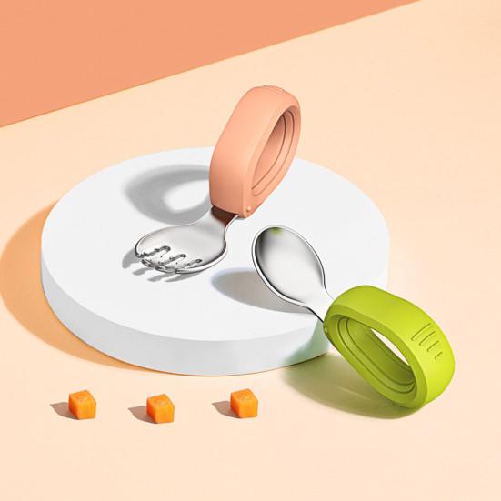 1 Set Säuglingslöffel Lebensmittelqualität rostfreies Silikon BPA-freies Säuglingsgabel-Löffel-Set Kindergeschirr für Zuhause