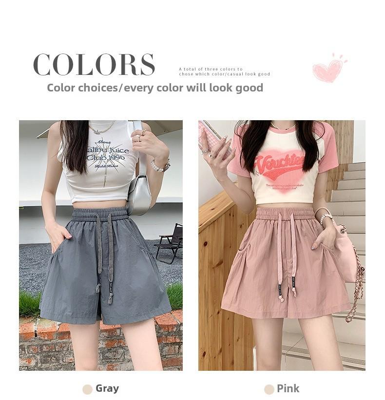 Women's 2025 Summer Pink Casual High-Waist A-Line Loose Wide-Leg Shorts
