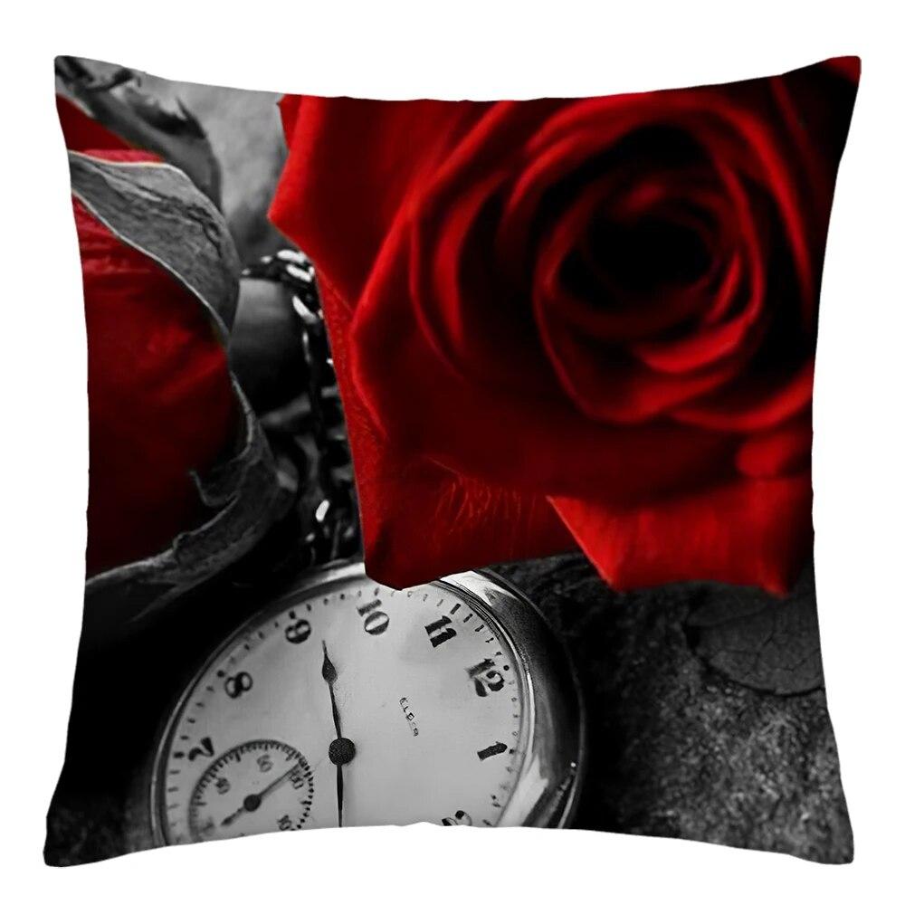 Red Rose Flower Print Pillowcase Sofa Cushion Cover Home Improvement
