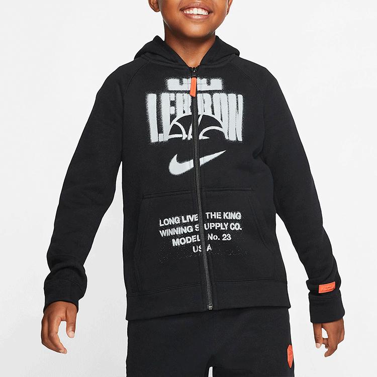 Nike Breathable Sports Casual Hooded Long Sleeve Zip-Up Sweatshirt Jacket Kids Outerwear Black BV4391-010