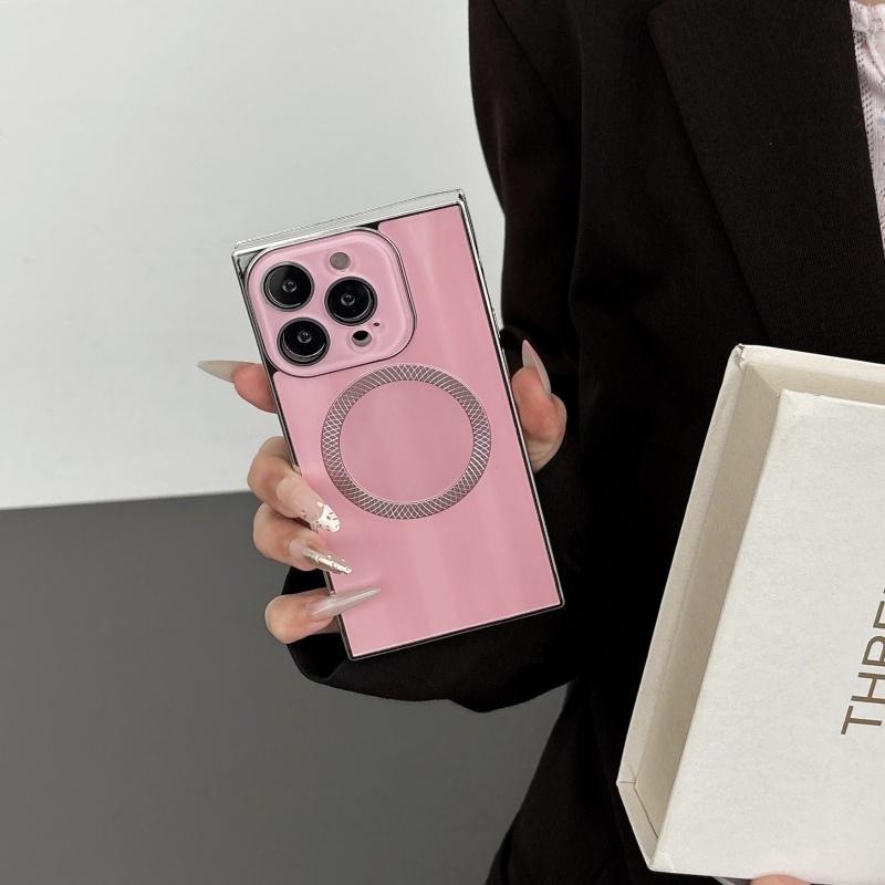 2025 Square CD texture electroplated magnetic phone Case with lens film, suitable for iPhone 16 Pro Max 15 14 13 Pro full anti-drop protective Cover