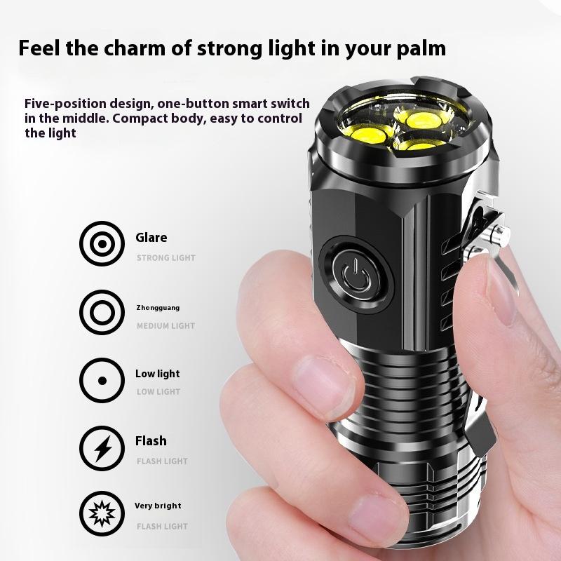1 Set Plastic Three Eyed Mini Super Powerful Flashlights Rechargeable Torch Light Tactical Flashlights High Power Led Flashlight