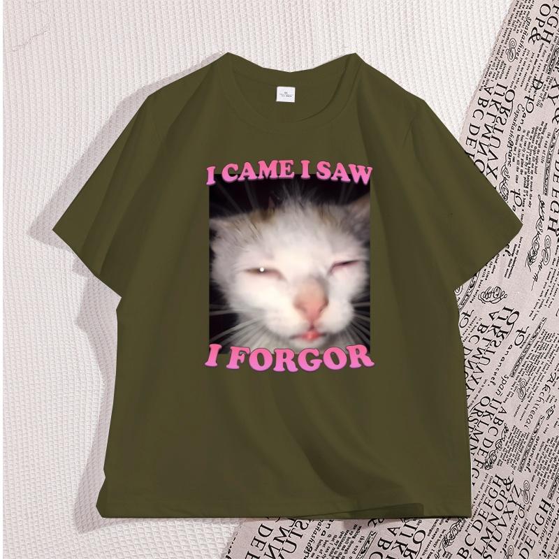 I Came I Saw I Forgor Funny Cat Casual Graphci Tees Short Sleeve High Quality T Shirts for WOMEN Cotton Meme Tshirts Streetwear