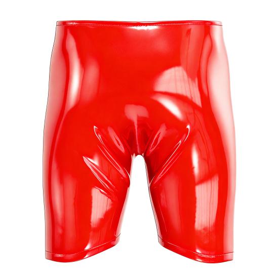 Yousheng Men's Faux Leather Short Pants Sexy Open Crotch Shiny Boxer Shorts Glossy Stretchy Hot Pants for Parties And Date Nights