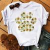 Fashion Kawaii Flower Dog Footprint Graphic Print Women's T-Shirt 90S Summer Loose Short Sleeve Round Neck Female Tops