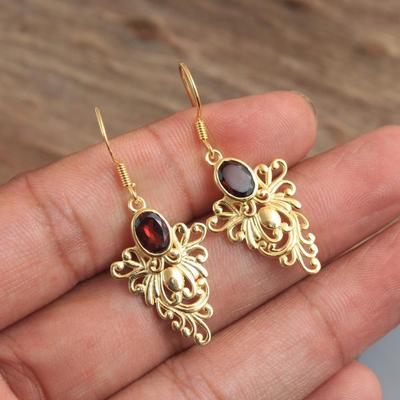 Gelbgoldplattierung 925 Sterlingsilber Granat Edelstein Damen Hängeohrring - Januar Geburtsstein Schmuck