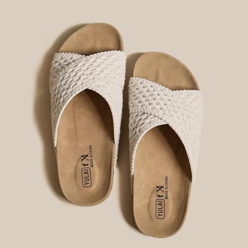 Cross-strap Knitted Slippers Women's Summer Wear New Retro Thick-bottomed Beach Vacation Cool Slippers