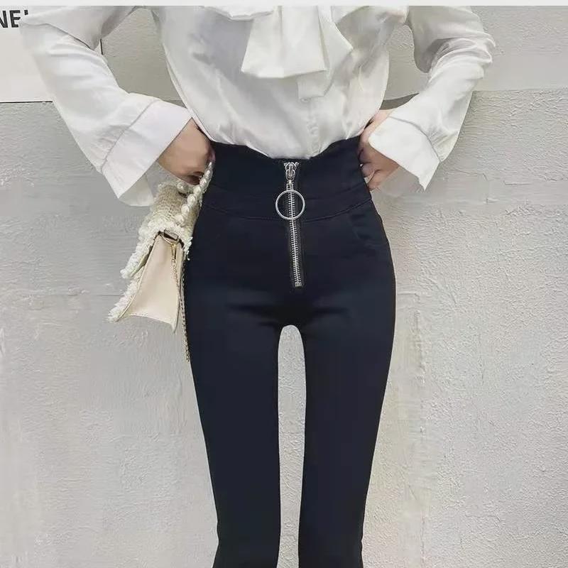 G Plus Women's Velvet Black High Waist Leggings - 2024 Autumn/Winter Collection