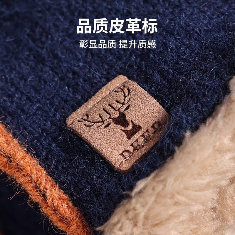 Half finger flip cover dew finger student writing double layer velvet thickened knitted men's winter gloves warm and cold proof