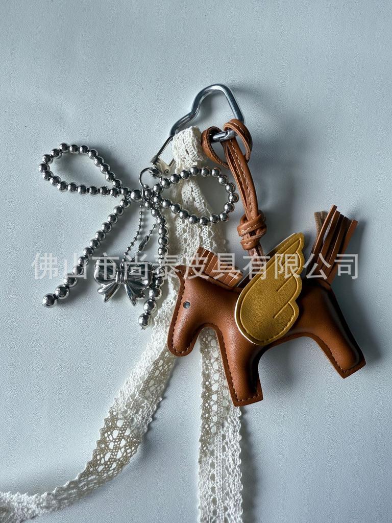 Angel Pegasus Pendant PU Leather Bag Pendant Key Bow Tassel Accessories Cute Cartoon Pendant