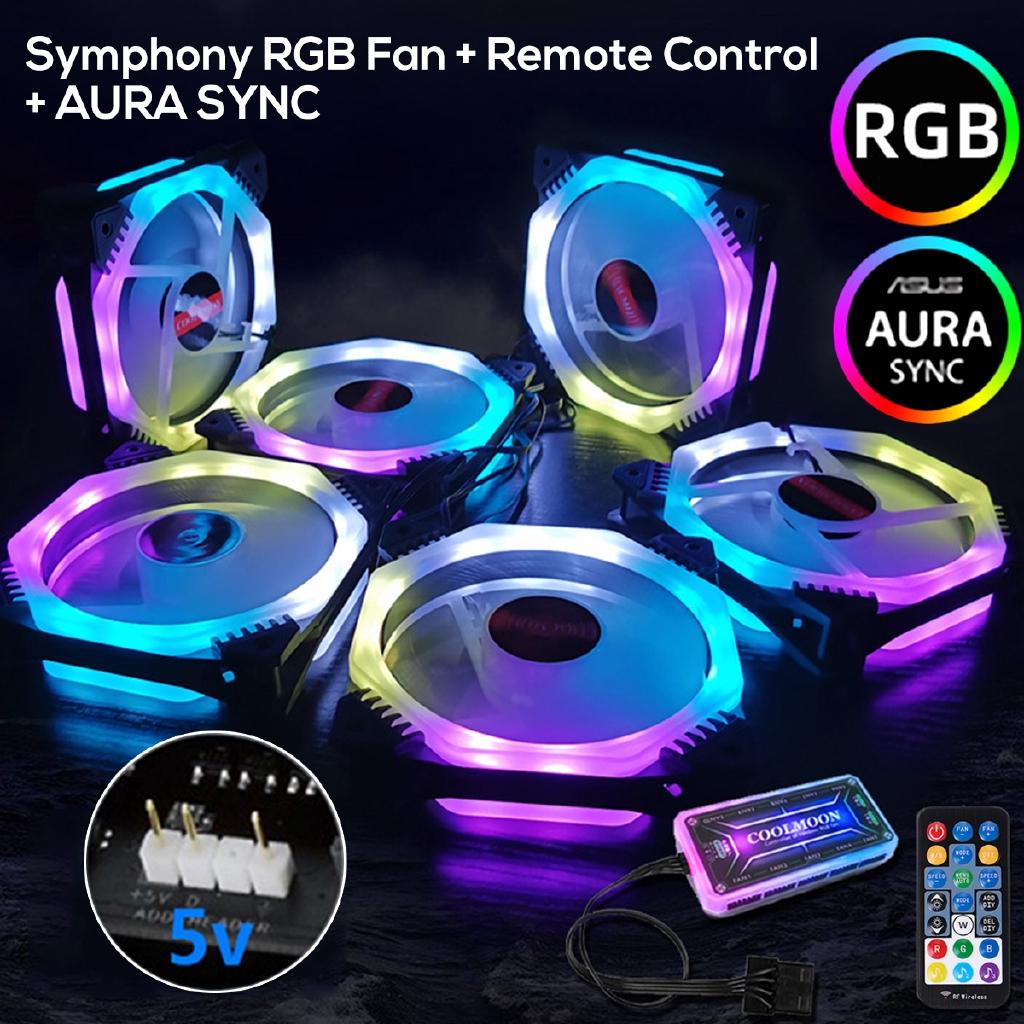

120мм светодиодный вентилятор для процессорного кулера Symphony Aura SYNC RGB вентилятор для ПК охлаждающий вентилятор для компьютера бесшумный корпус музыка пульт управления 6 шт