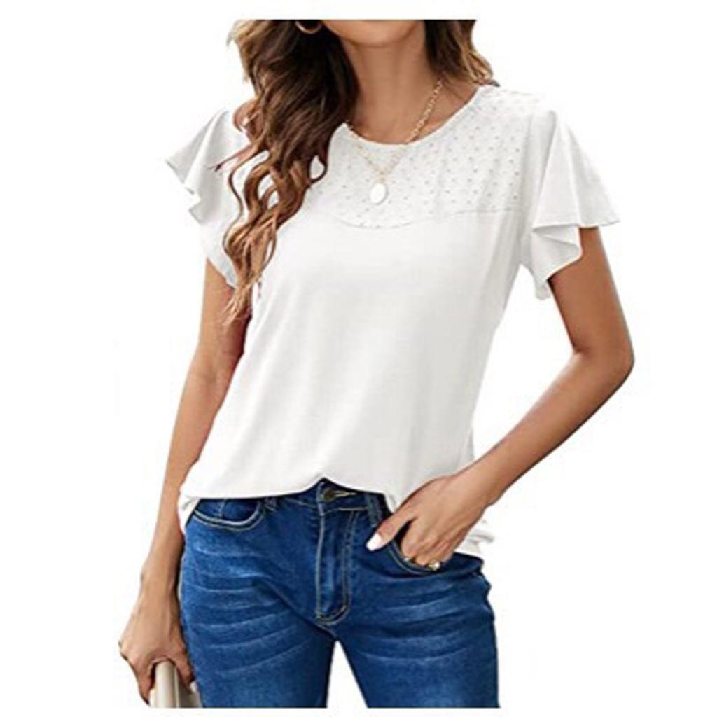 Fashion Women's Round Neck Solid Color  Casual  Short Sleeve T-Shirt