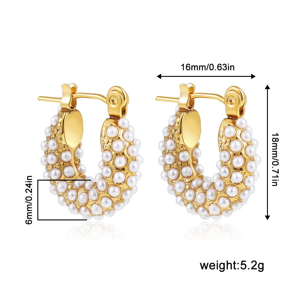 Stainless Steel Plated 18K Gold Kink Earrings Diamond Twist Pearl Exaggerated Full Diamond Earrings
