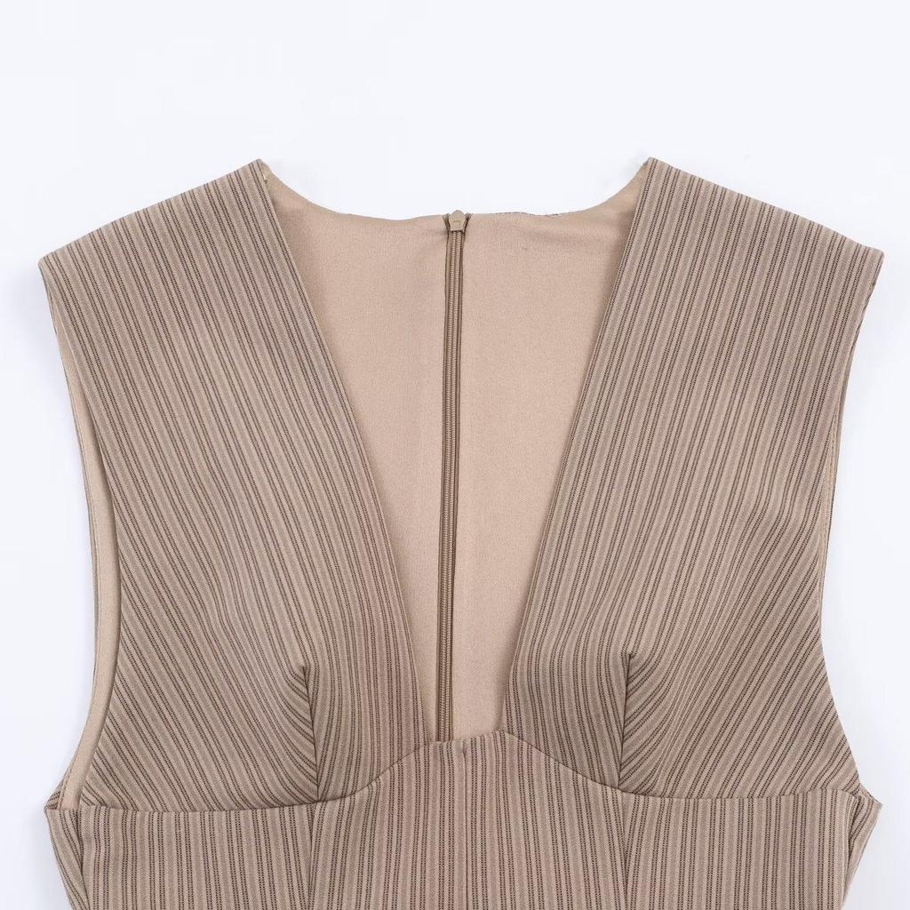 2026 Spring Women's Striped Waist-Cinching Slim Dress - European & American Style