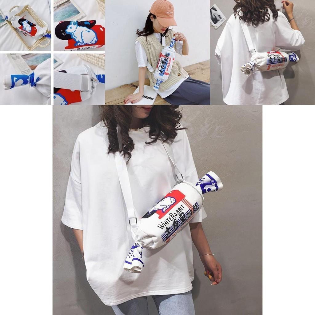 Cute Cartoon Canvas Shoulder Bag For Girls White Bunny Design