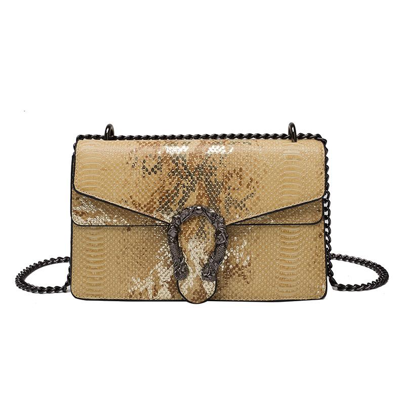 Snake pattern women's bag new retro black chain small square bag women's handbag velvet shoulder oblique span bag
