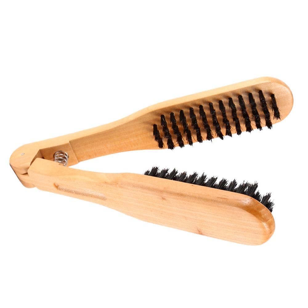  Pettine da Parrucchiere in Legno Antistatico a Doppia Faccia Doppie Spazzole Pettine a V Portatile Spazzola con Setole a Doppia Faccia Casa Salone