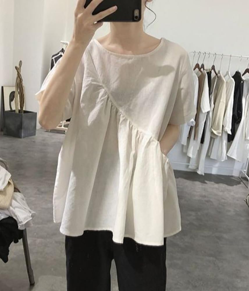 chiffon short simple [TASOGARA] T-shirt, adult, blouse, women's, sleeve, figure-covering top, autumn, summer, stylish, shirt, neat, (JP, alphabet, XL,