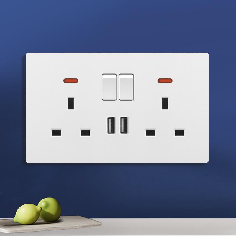 British 13A Multi-Hole Switch & Socket Panel with Type-C Fast Charge for Hong Kong & Macao