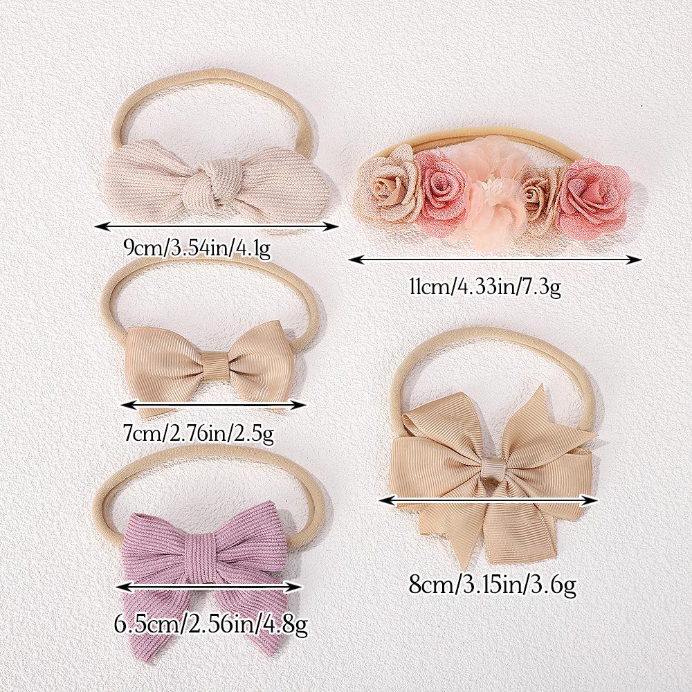 5Pcs/Set Soft Baby Bows Lace Flower Headband Nylon Cotton Hair Bands for Girls Born Toddler Children Print Hair Accessories