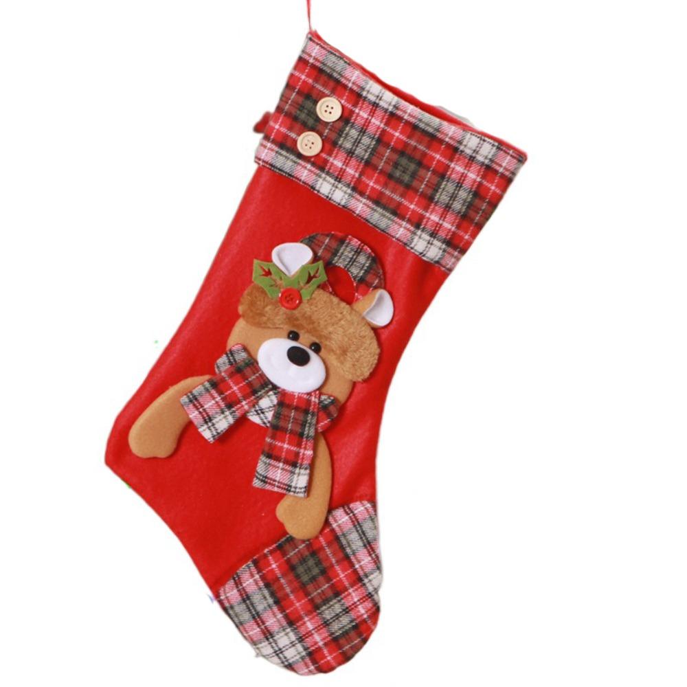 

Cloth Candy Stockings Plaid Edges Christmas Tree Decorations Xmas Gift Bags Christmas Decorations Style D