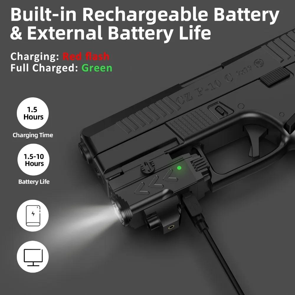 800 Lumeni Tactic LED Lanterna Combo Laser Roșu Reîncărcabilă Armă Pistol Lumină Vizor pentru Vânătoare în Aer Liber Tir