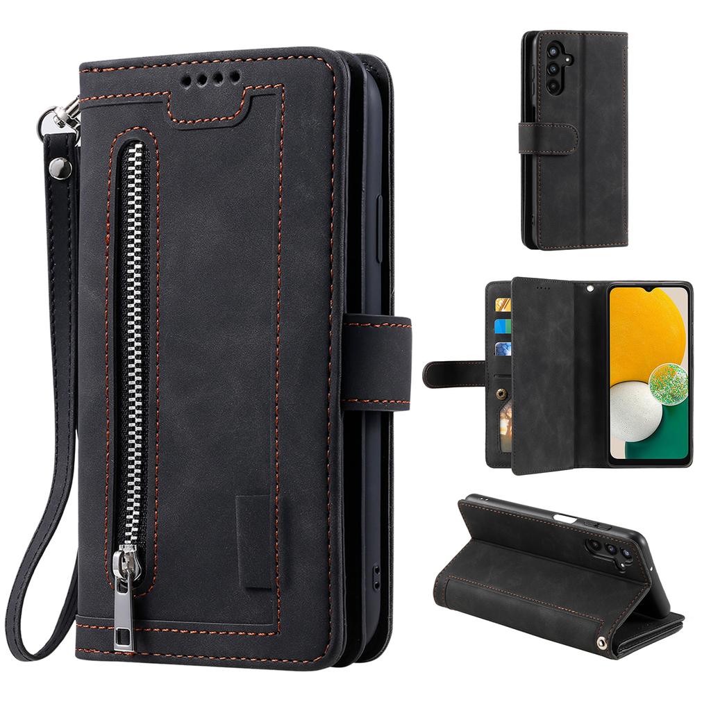 For Samsung Galaxy S24 FE Case Zipper Pocket PU Leather Phone Cover with 9 Card Slots