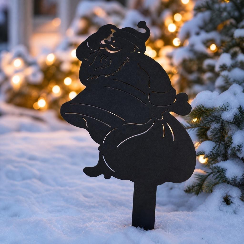 Metal Santa Claus Garden Stake Christmas Yard Decor Metal Art Outdoor Lawn Ornament Festive Holiday Decoration for Garden Pathway