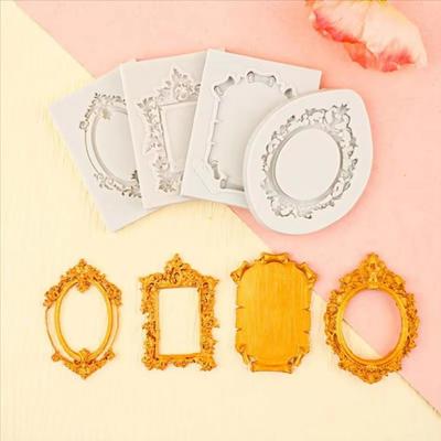 4Pcs Baroque Photo Frame Fondant Molds Vintage Embossed Design Silicone Frame Molds Soft Flexible Photo Frame Molds