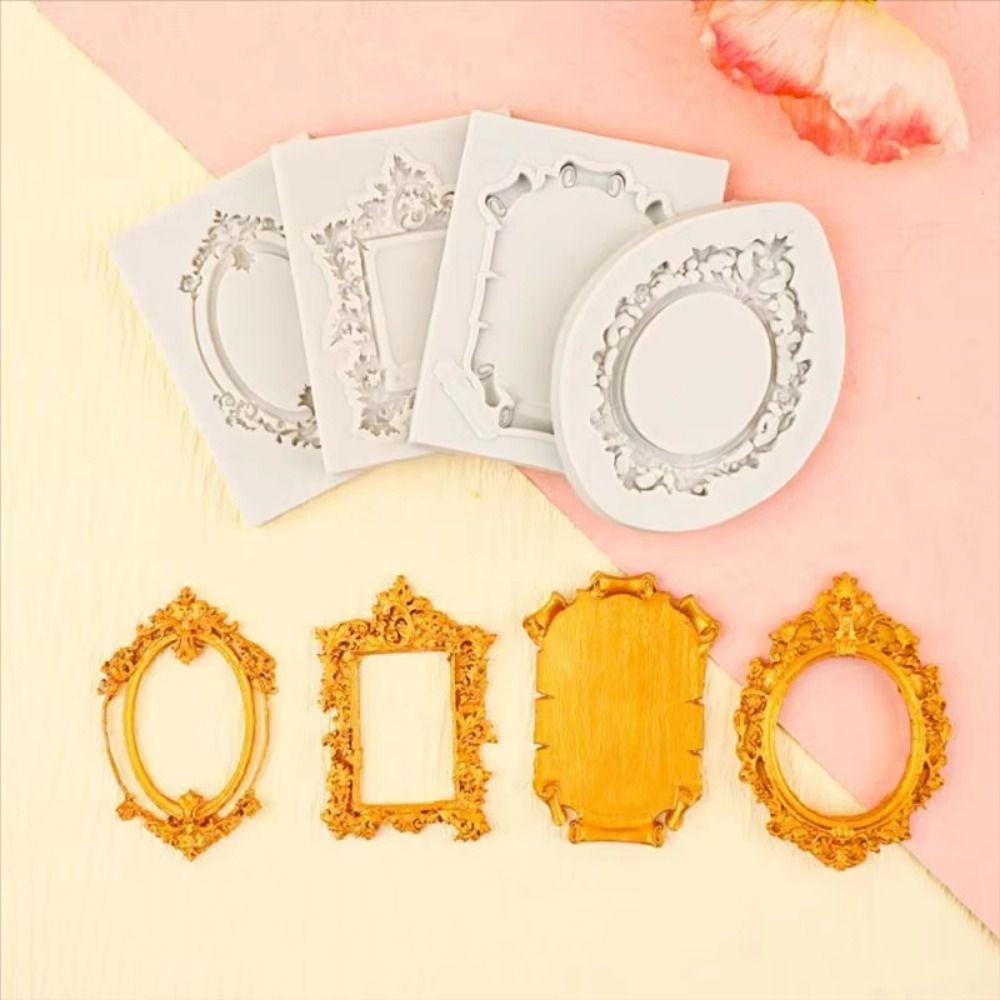 4Pcs Baroque Photo Frame Fondant Molds Vintage Photo Frame Molds Air Dry Clay Molds  Kitchen Baking