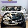 3PC Custom Name "Yin Yang Dragons Tattoo Design" Bedding Set Duvet Cover Closure Includes 1 Duvet Cover & 2 Pillowcases for Bedroom