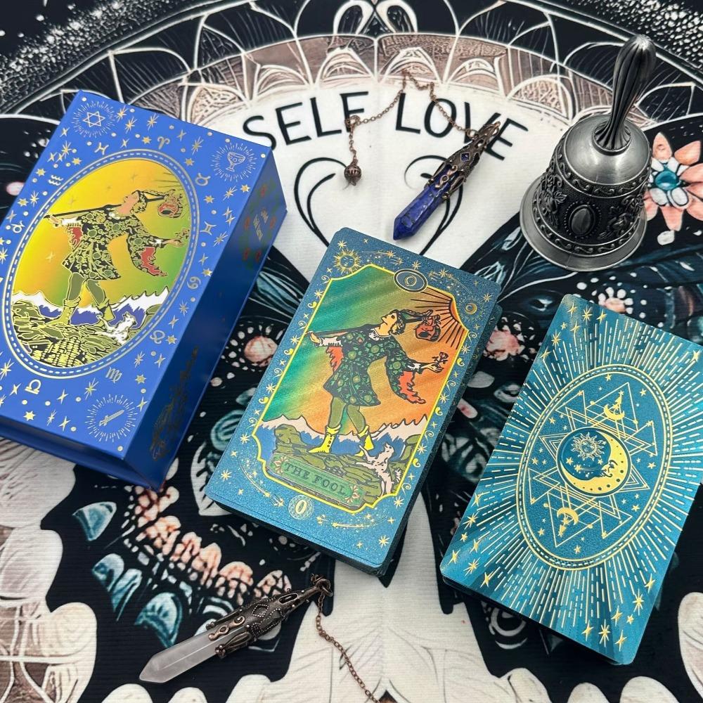 Blue Moon Smith Waterproof Gold-Foil Tarot Cards 12*7cm - Divination Deck with Metallic Finish, Mystic Design 78 Pcs Cards