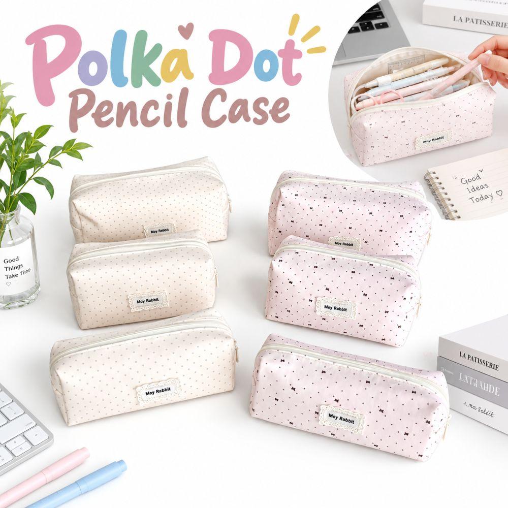 Polka Dot Pencil Case Canvas Storage Bag Cute Pen Pouch Student
